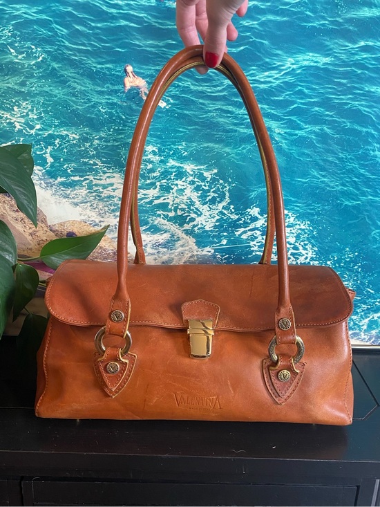 Valentina Handbags - Valentina cognac Leather Shoulder Satchel with Gold-Tone Hardware